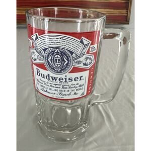 VINTAGE KING OF BEERS BUDWEISER LARGE GLASS BEER MUG 32 OZ TALL Heavy Duty 3 LBS